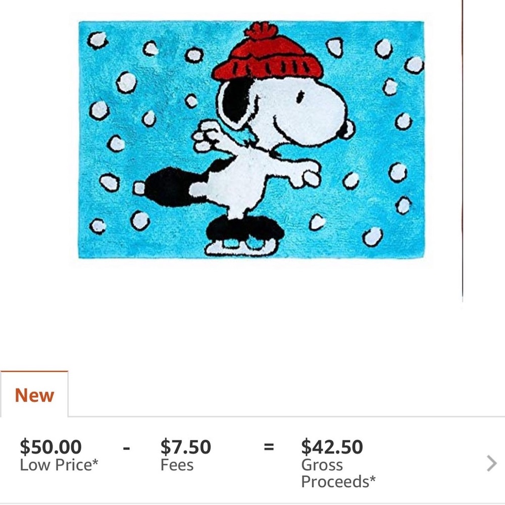 Peanuts wonderland 20 X 30 Bath rug In Blue, Features Imagery of Snoopy Skating